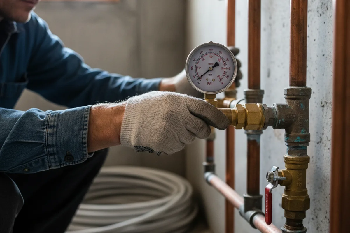 Pressure testing a repaired line during Water Line Repair in Adair